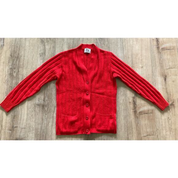 VTG 80s The Fashion Place Sears Red Ribbed Button Cardigan Size M - Picture 4 of 6